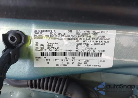 2012 Ford Focus Se from USA, damaged, VIN 1FAHP3F22CL375521